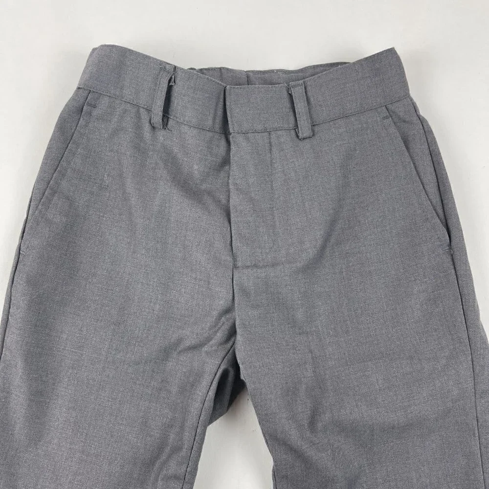 Dress Pants Boys Gray Flat Front Hook And Loops Pockets